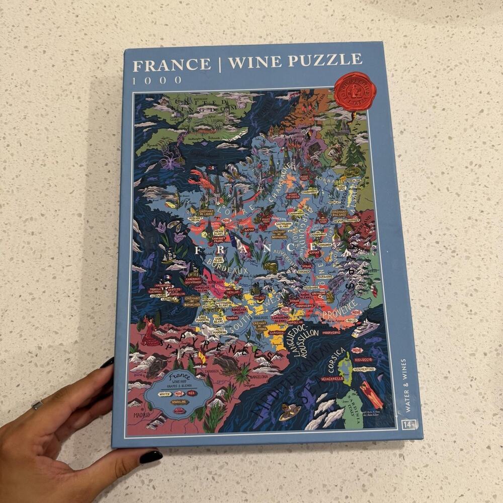 Water & Wines France Wine Puzzle 1000 Piece Jigsaw Blue Map Box Art Educational